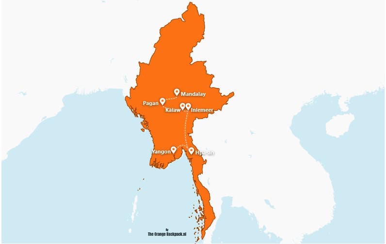 De ideale reisroute voor Myanmar | The perfect itinerary for Myanmar | The Orange Backpack