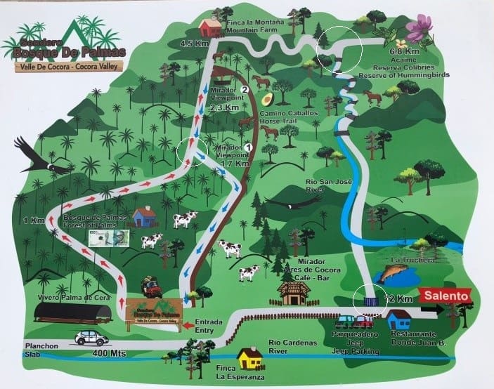 Valle de Cocora Map Kaart markeringen